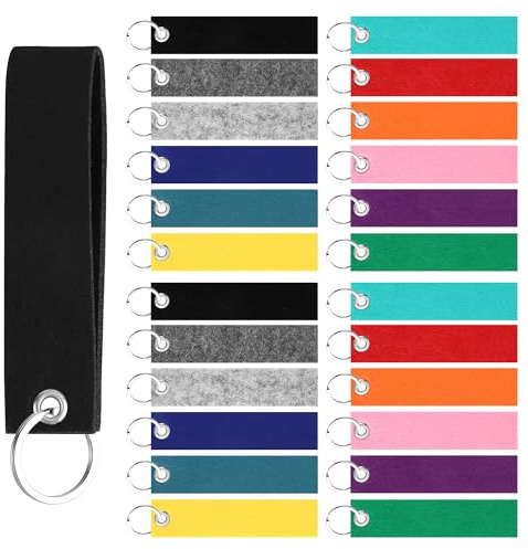 TYSM-CC 24 Stück Filz Schlüsselanhänger Rohlinge mit Edelstahlring, Bunter Filz Blanko Beschriftbare Schlüsselanhänger für DIY Handwerk Dekoration Taschen Basteln