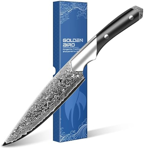 Golden Bird Damastmesser Kochmesser 15cm Küchenmesser Allzweckmesser | Hergestellt aus 67 Lagen japanischem Damaststahl, Hochkohlenstoff-Multifunktions Gemüsemesser mit Geschenkbox – Swan-Serie