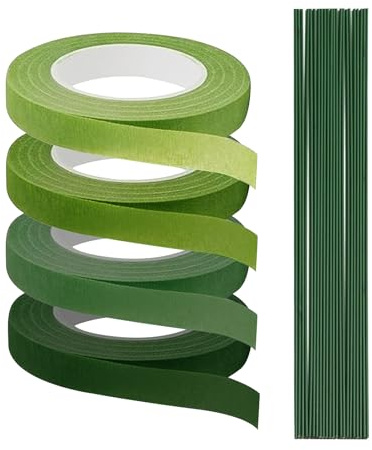 APKOL 4 Rollen Floristenband,50 Pcs 30cm Blumendraht Floristik Kreppband