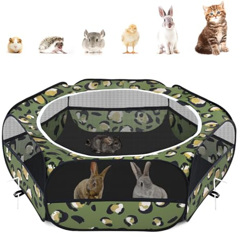 Pawaboo Parc pour Petits Animaux, Enclos Pliable Parc avec Fermeture Éclair pour Animal de Compagnie, Cages Tente Clôture d'exercice Transparente Respirante pour Chien, Chat, Lapin, Imprimé Léopard