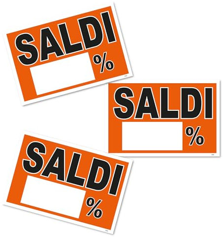 Cartelli SALDI 3 pz 30x20 cm PVC Alta Visibilità | Segnaletica Promozione Interni ed Esterni | Impermeabili Antiriflesso | Ideali Negozi Vetrine Outlet