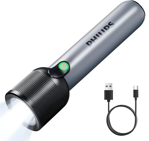 Philips SFL1181 Bright 400 Lumens Tactical Torch High Lumens with 3 Modes,Rechargeable LED Flashlights, 2000mAh, Waterproof,Handheld Flash Light for Emergencies, Camping, Hiking