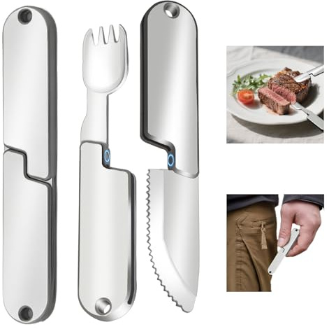 2 in 1 Camping Eating Utensils Set, Portable Detachable Knife and Spoon Camping Cutlery Set for 1, Pocket Cooking Fork Spoon Tool, Multifunction Utensil Flatware for Hiking Travel Outdoor