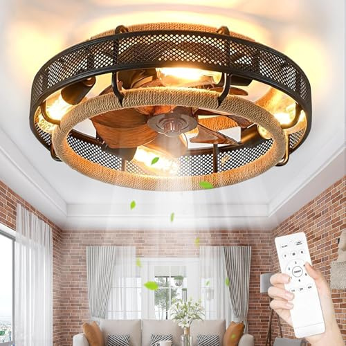 Deckenventilator Mit Beluchtung E27 Lampe Mit Ventilator,Retro Industrial Deckenlampe Mit Ventilator Und Fernbedienung Leise，deckenventilator Mit Licht 6 Wind Speeds,Timing Für Wohnzimmer Schlafzimmer