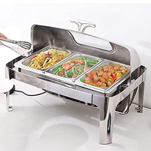CQIKRWGWS Scaldavivande Elettrico per Buffet, Set da Buffet Elettrico in Acciaio Inox con Coperchio a Vista, scaldavivande Commerciale da 13,5 l, per Mantenere Il Cibo Caldo (C)