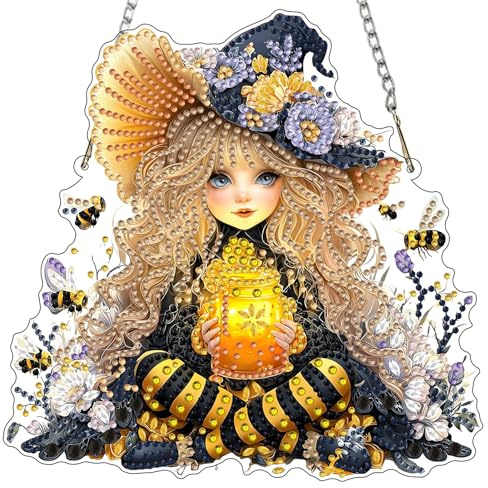 MXJSUA Bruja Rubia Diamond Painting Colgante Kit, Pintura de Diamante Adultos, Colgante Cuadro de Diamantes Ornaments para Principiantes Pared Hanging Decoración 20x20CM