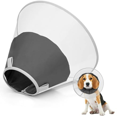 Supet Halskrause Hund zum Verhindern des Leckens mit weichem Polster, klare Elizabeth-Recovery-Halskrause nach Operation, Alternative Kopfkrause für große, mittlere und kleine Hunde(Black,L)