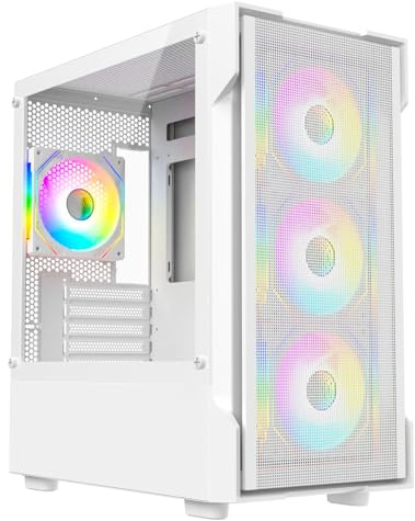 CiT Bolt Gaming PC Case, Micro ATX PC Case with 4 ARGB Fans, Mesh, White | High airflow mesh computer case with 4 ARGB infinity fans, tinted tempered glass and 360mm liquid cooling radiator support
