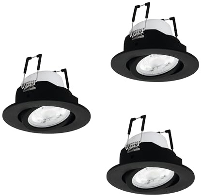 EGLO connect.z Smart-Home 3-pack LED infällda spotlights Saliceto-Z, Ø 8,8 cm, platta ZigBee-spottar, matt, app- och röststyrning Alexa, varm- till kallvit, RGB, dimbar, svart