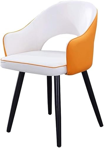Moderner Ledersessel für Wohnzimmer – hohe Rückenlehne, gepolstert, weicher Sitz, Esszimmerstuhl, stilvoller Küchensessel, Weiß und Gelb mit schwarzen Beinen