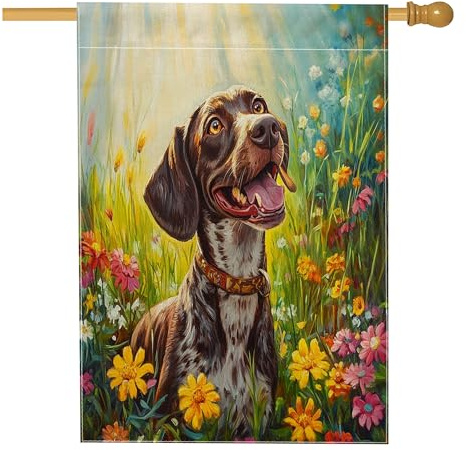 Bandiera tedesca primaverile a pelo corto per la casa, 71 x 101 cm per esterni, fiori colorati, bandiera verticale standard per la casa, bandiera per la casa del cortile del cane, decorazione per