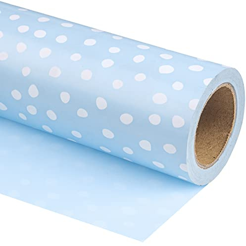 Ruspepa vändbart omslagspapper – minirulle – 43,2 cm x 10 m – ljusblå och delikat prickig design för födelsedag, bröllop, babyshower
