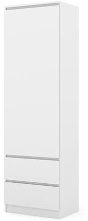 Homlando Mehrzweckschrank, Kleiderschrank Maja 60 cm mit Schubladen, schmales Aktenregal für Wohnzimmer & Büro, Moderne Aufbewahrung mit Tür, minimalistisches Design, (Weiß Matt)