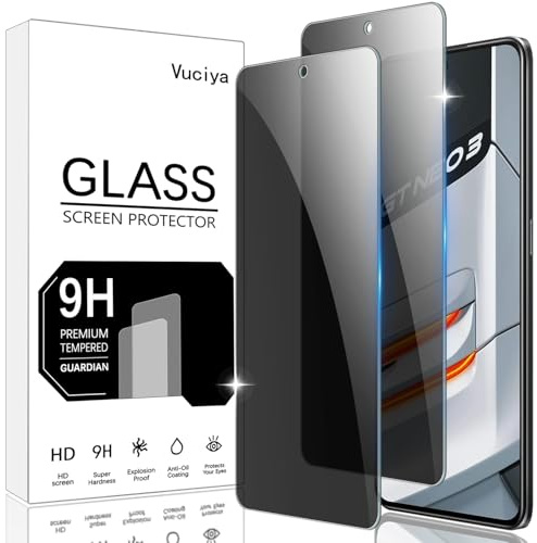 Vuciya 2 Pack Privacidad Protector de Pantalla para Realme GT Neo 3 Cristal Vidrio Templado,Antihuellas,Alta Sensibilidad,Sin Burbujas, Antiarañazos,9H Dureza