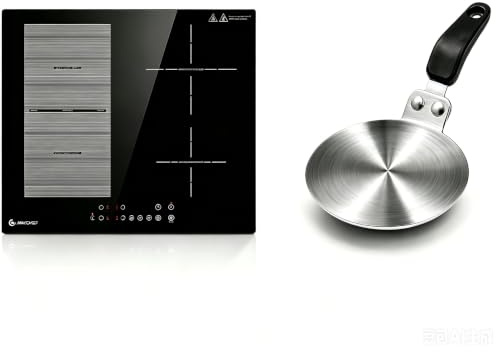 AMZCHEF Induction Hob 60 cm with Flex Zones, 4 Zone Induction Hob with Boost Function and 9 Power Levels, Pause Function, Timer, Safety Lock, Overheating Protection, BBQ, 7200 W