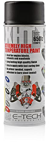 E-TECH XHT001 XHT Black Extremely High Temperature Spray Paint - Heat Rated 650'C - 400ml Can Size
