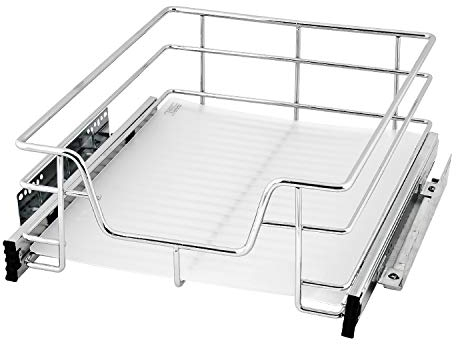 bremermann Teleskopschublade 45 cm mit Einlegeboden, Küchenschublade zum Nachrüsten, Vollauszug mit Teleskop-Schienen, Schrankauszug ideal für Küche, Bad & Schlafzimmer, aus Metall (Chrom)