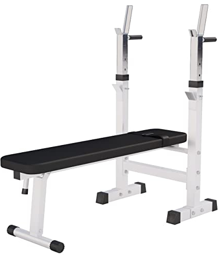 GORILLA SPORTS® Hantelbank mit Ablage - Dip-Station, Verstellbare Höhe und Neigungswinkel, Klappbar, bis 200 kg, Schwarz oder Weiß - Drückerbank, Flachbank, Multifunktion, Trainingsbank