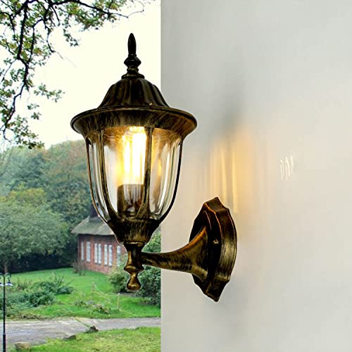 Licht-Erlebnisse Außenwandlampe Aluminium Glas in Gold Antik IP44 Garten B:16,5 cm E27 Laterne stehend Rustikal wetterfeste Außenleuchte Hof MILANO