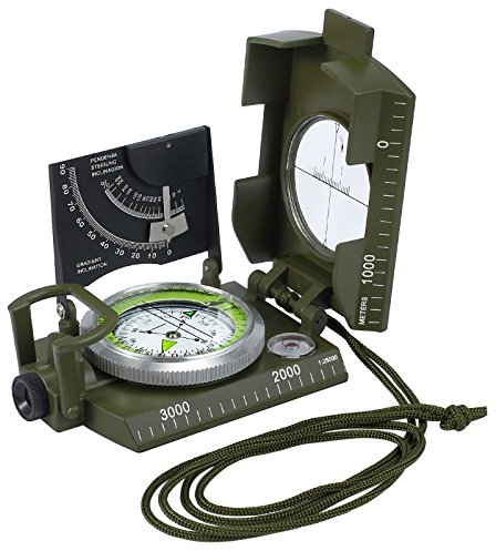 Neoteck Kompass Outdoor Professioneller Wasserdicht Stoßfest Militär Marschkompass mit Tragetasche, Visieroptik, Fluoreszierendem Compass für Erkunden Wandern Camping Geologie (Armeegrün)