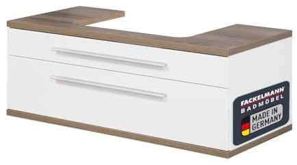 FACKELMANN Waschtischunterschrank Stanford mit Beckenausschnitt/Soft-Close-System/Maße (B x H x T): ca. 110 x 41 x 50 cm/hochwertiger Schrank/Korpus & Front: Weiß/Abdeckplatte: Braun hell