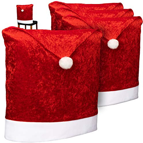 com-four® 4X Premium Stuhlhusse, Weihnachtsdekoration für Stühle | Schonbezüge im weihnachtlichen Design - Sitzmöbel-Überzüge - Stuhlbezug für Weihnachten - Stuhlabdeckung