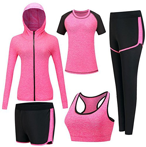 ZETIY Damen Traingsanzug Yoga Kleidung Anzug 5er-Set Sportanzüge Jogginganzug Gym Fitness Kleidung Laufbekleidung Sportswear Sport Yoga Outfit Damen BH Leggings Set