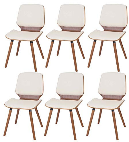 Mendler 6X Chaise de Salle à Manger HWC-B16 Bois courbé Aspect Noyer Similicuir crème