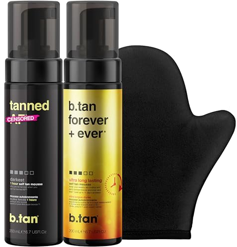 b.tan Besties Bundle | Darkest & Ultra Long Lasting Self Tan Mousse with Self Tanning Mitt Applicator, 1 Hour Sunless Tanner, Fast Self Tan, No Fake Tan Smell
