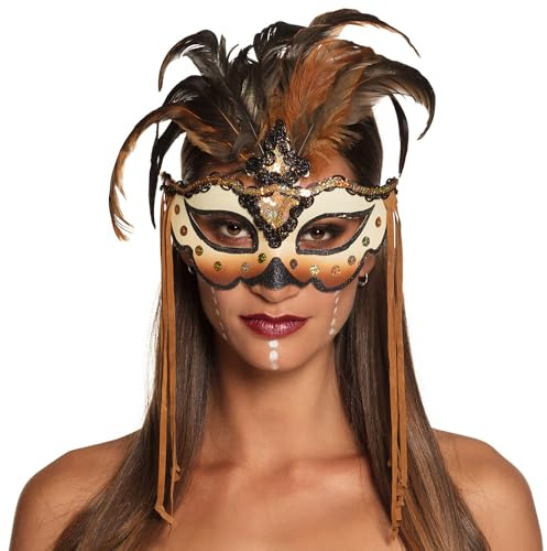 Boland - Augenmaske Voodoo Mamba | Glitzernde Maske mit Federn für Voodoo Kostüm, Karneval, Halloween und Mottoparty, Wunderheiler