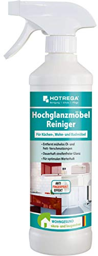 HOTREGA Hochglanzmöbel Reiniger 500 ml - Hochglanz Reiniger Küche, streifenfrei, Anti-Fingerprint, lackierte & folierte Möbel