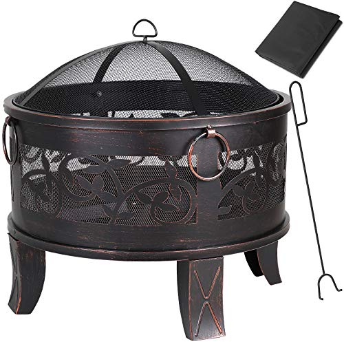 Gardebruk Brasero Exterior Redondo Ø 67 cm de Acero Rejilla contra chispas Parrilla Fuego para jardín Patio terraza