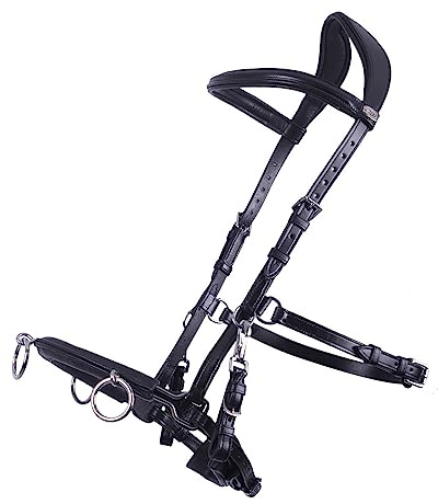 QHP Halfter Pferd Kappzaum aus Leder | Anatomisch geformt | Verwendbar als Kappzaum und Trense | Angenehmes Tragen (Schwarz, Pony)