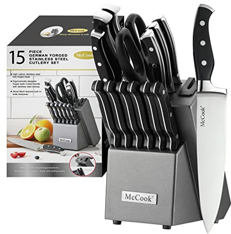 McCook® Knife Sets,German Stainless Steel Kitchen Knife Block Set with Built-in Sharpener