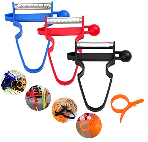 Magic Trio Peelers Set of 3 Potato Fruits Peeler Cabbage Stainless Steel Shredder Slicer with Plastic Orange Peeler (1Pcs/Set)