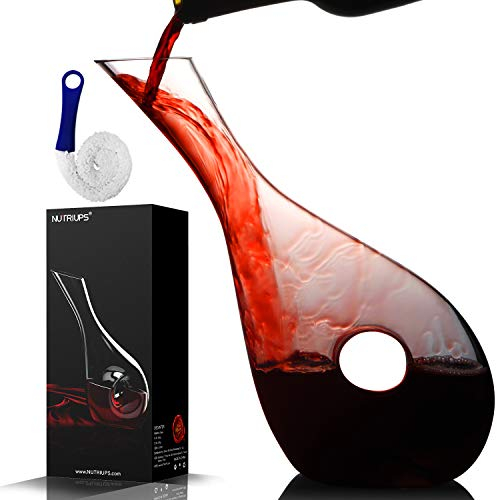 NUTRIUPS Decanter per vino da 1,2 l, caraffa per vino rosso in cristallo, senza piombo, soffiato a mano, decanter a forma di cerchio cavo
