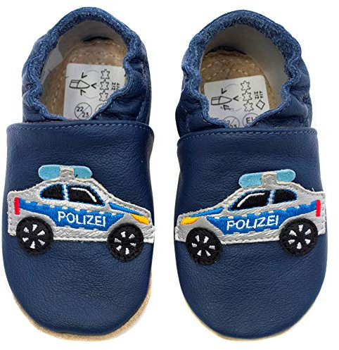 HOBEA-Germany Chaussures de Jardin d'enfants Safestep, chaussons pour enfants, chaussures en cuir (Voiture de police bleu foncé, 28/29)