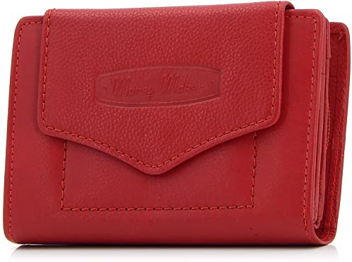 ekavale Geldbörse für Damen mit Druckknopf-Überschlag RFID weiches Leder (Rot)