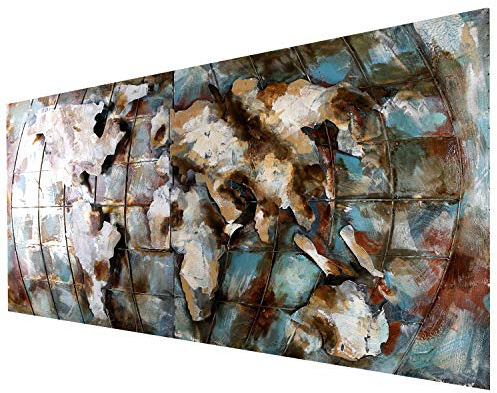 Wandbild 3D Metallbild Weltkarte 2-teilig Motiv Bild Relief Unikat handgefertigt 200x100cm