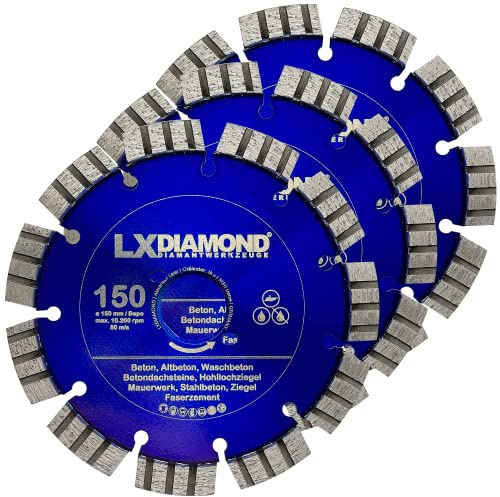 LXDIAMOND 3x Diamant-Trennscheibe 150mm - Sägeblatt für Beton Mauerwerk Stahlbeton - Trennscheibe passend für Bepo FFS 150 151 Montagefräse Fensterfugenschneider - Premium Diamantscheibe 150 mm