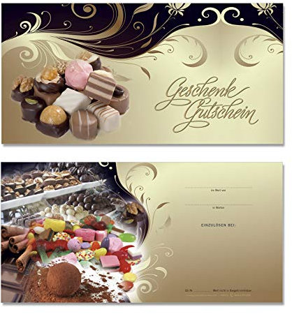 GESCHENKGUTSCHEINcom by POS-HAUER. 50 Gutscheine. Blanko zum Selbstausfüllen. Für Süßwaren Süßigkeitengeschäft Confiserie.