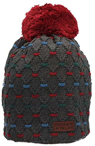 Sterntaler Baby Jungen Mütze Baby GOTS Bommelmütze Rauten Mütze - Mütze Baby - gefüttert mit Baumwollfleece - anthrazit meliert, 51