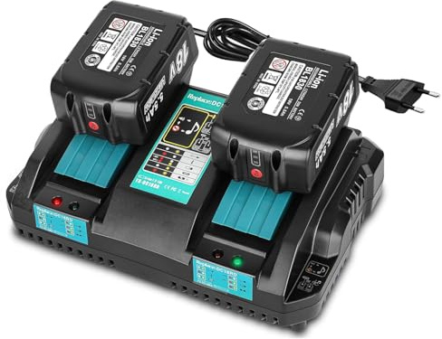 JYJZPB 2 X 18V 5,5Ah Ersatzakku für Makita mit DC18RD Doppelladegerät | Ersatz für Makita 18V Akku Kit Geeignet für BL1850 BL1850B BL1830 BL1860 BL1860B BL1845 BL1835 BL1815 194205-3 LXT-400