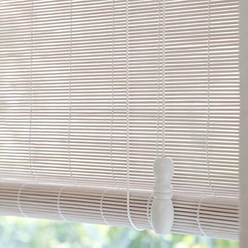 White Bamboo Roller Blind,Natural Roman Roller Shades,Light Filtering Roll Up Shutter,Wood Window Shades Blinds with Lift,Blackout Curtain for Indoor Home,Office,Kitchen,Custom (W60xH100cm/24x39in)