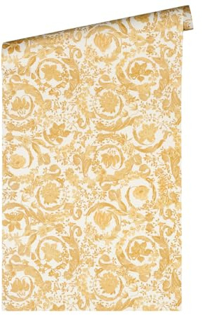 A.S. Création VERSACE WALLPAPER Blumen Luxus Tapete Floral 387064 Gold Weiß Designer Ranken Barock 10,05x0,70m Made in Germany