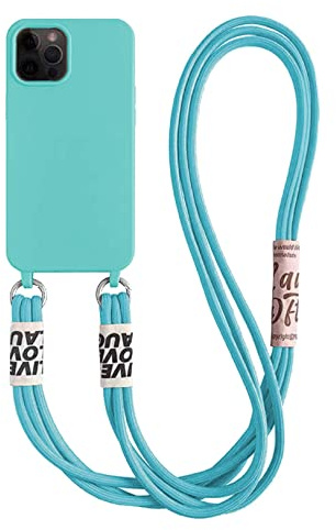 Emlivi Handykette Hülle für iPhone XS Necklace Handyhülle Nylon Schultergurt Liquid Silikon TPU Cover mit Kordel zum Umhängen Schutzhülle mit Stylische Band Case für iPhone X, Gletscherblau