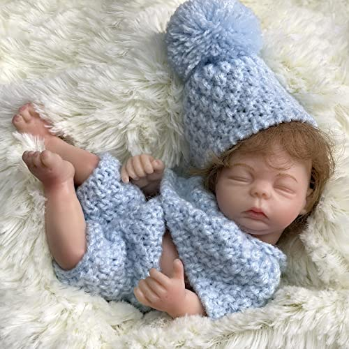 YIHANGG 6 Zoll Mini Reborn Puppe Realistisch Neugeborene Puppe mit Lockiges Verwurzeltes Haar Kleidung Ganzkörper-Silikon Augen Geschlossen Schlafen Puppe 15cm