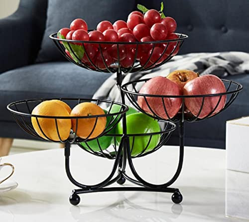 JUNYFFF Cesta De Frutas De Metal Frutero 4 Niveles Dorado Frutero Moderno 4 Pisos Cuenco De Frutas Decorativo 4 Niveles Soporte De Frutas Cesta para Verdura Y Fruta Frutero De Cocina,Negro