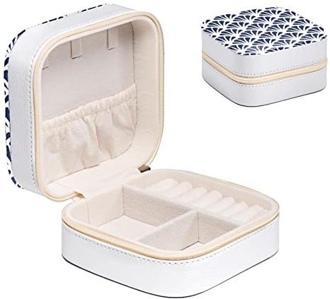 Diusye Chinese Blue and White Porcelain Pattern Small Jewelry Box for Ring Earring Necklace Bracelet Bangle, Mini Travel Jewelry Case Storage Organiser for Women Girls Gifts