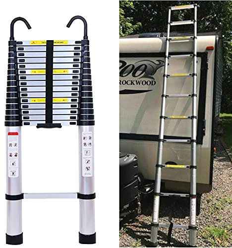 6,2m Teleskopleiter Aluminium Leiter mit 2 Haken, Rutschfesten Ausziehleiter Anlegeleiter Mehrzweckleiter, 150KG Tragkraft, EN131